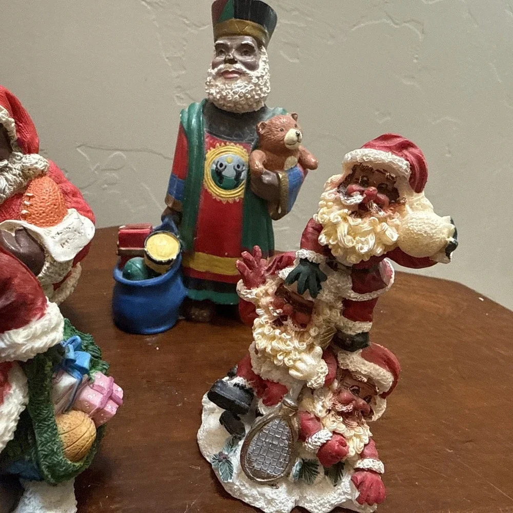 Vintage African American Black Santa Claus Resin Figurine Lot of 5 Christmas